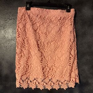 Kenar Women's size 8 Skirt Peach Lace OverlayPattern Side Zip Business Work